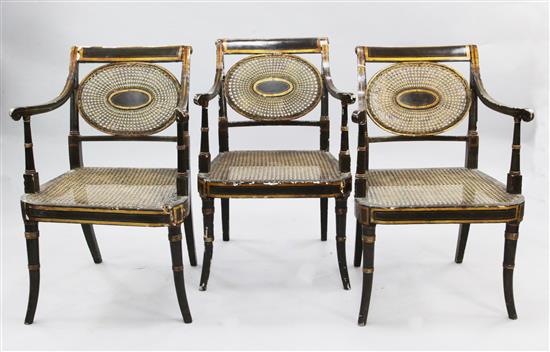 A set of three Regency John Gee open armchairs,